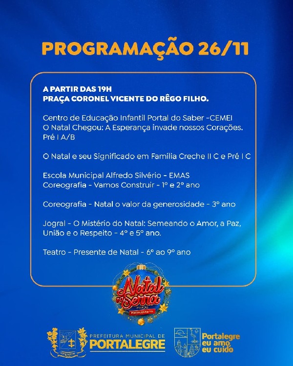 3ª EDIÇÃO DO NATAL NA SERRA: PROGRAMAÇÃO 26/11.