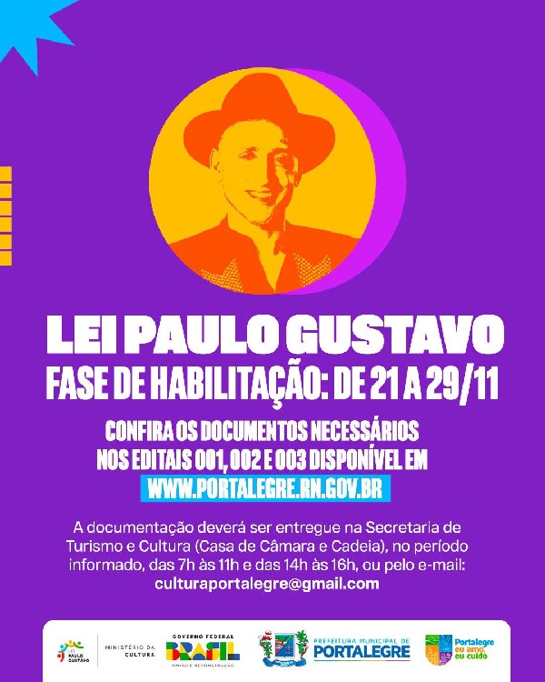 LEI PAULO GUSTAVO: FASE DE HABILITAÇÃO DE 21/11 À 29/11