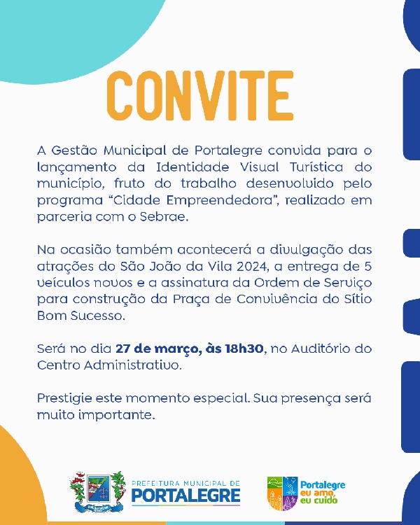 CONVITE - LANÇAMENTO DA NOVA IDENTIDADE VISUAL TURÍSTICA DE PORTALEGRE